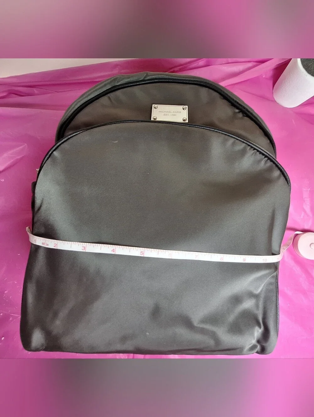 Michael Kors Gray Nylon Backpack with Silver Plate